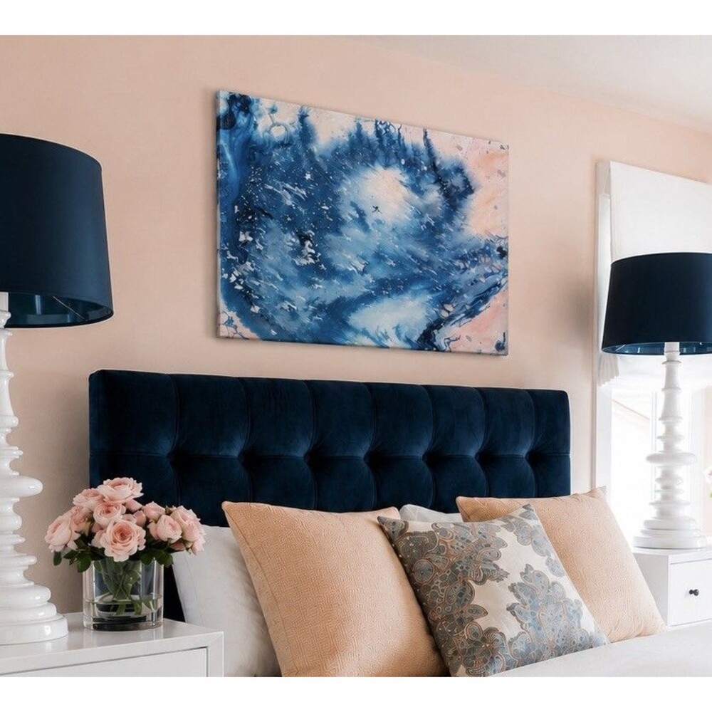Original Abstract Painting Blue & Blush Pink Coastal Forest Wall Art – 24” x 30”